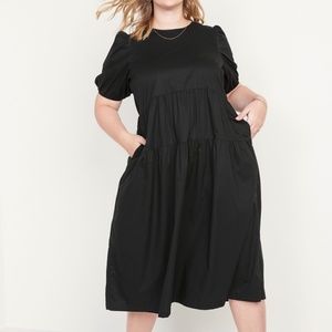 Puff-Sleeve All-Day Midi Swing Dress for Women TALL, Large